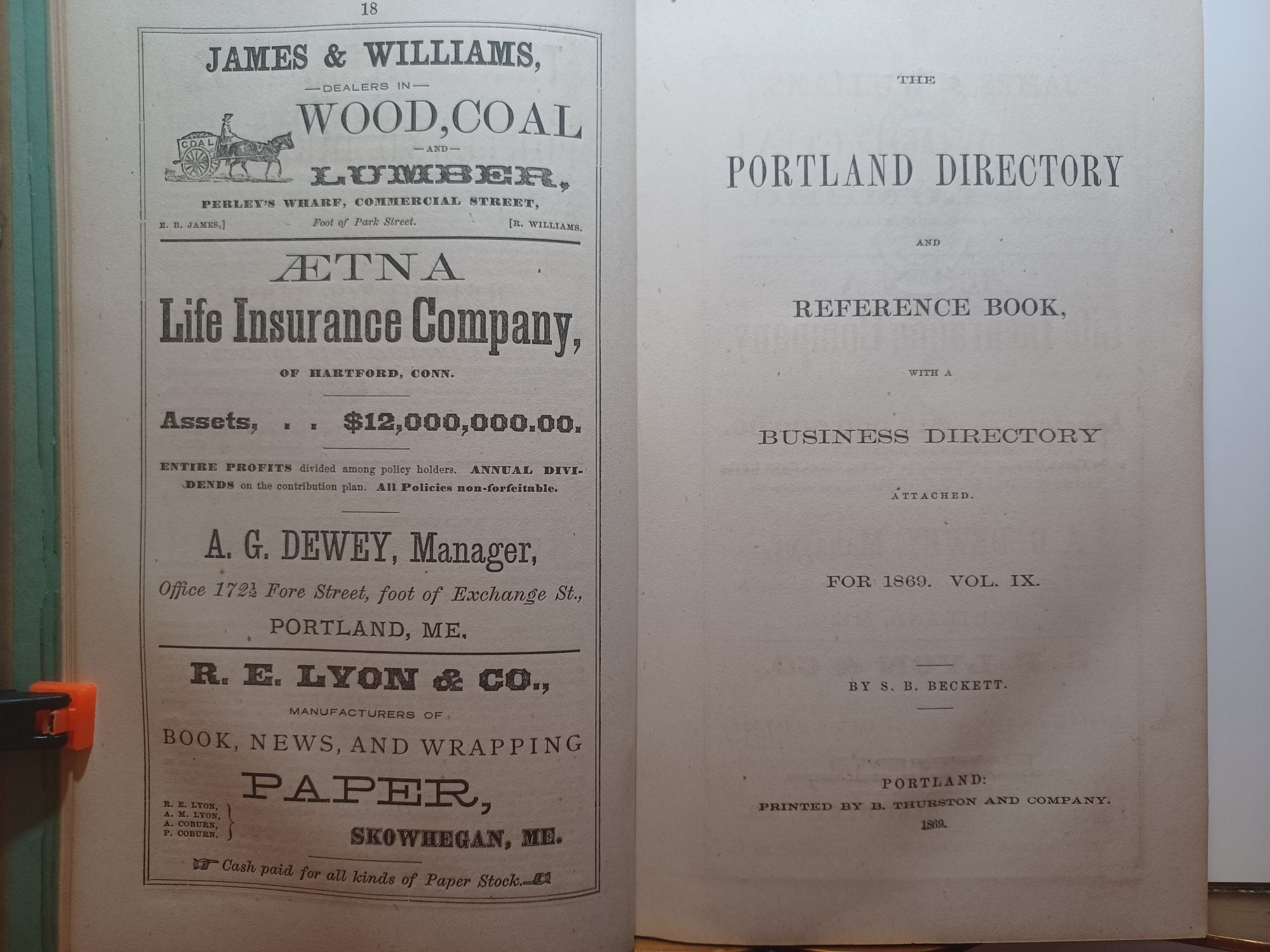 Image for 1869 Portland Maine City Directory with map 1869 Portland Maine City Directory with map