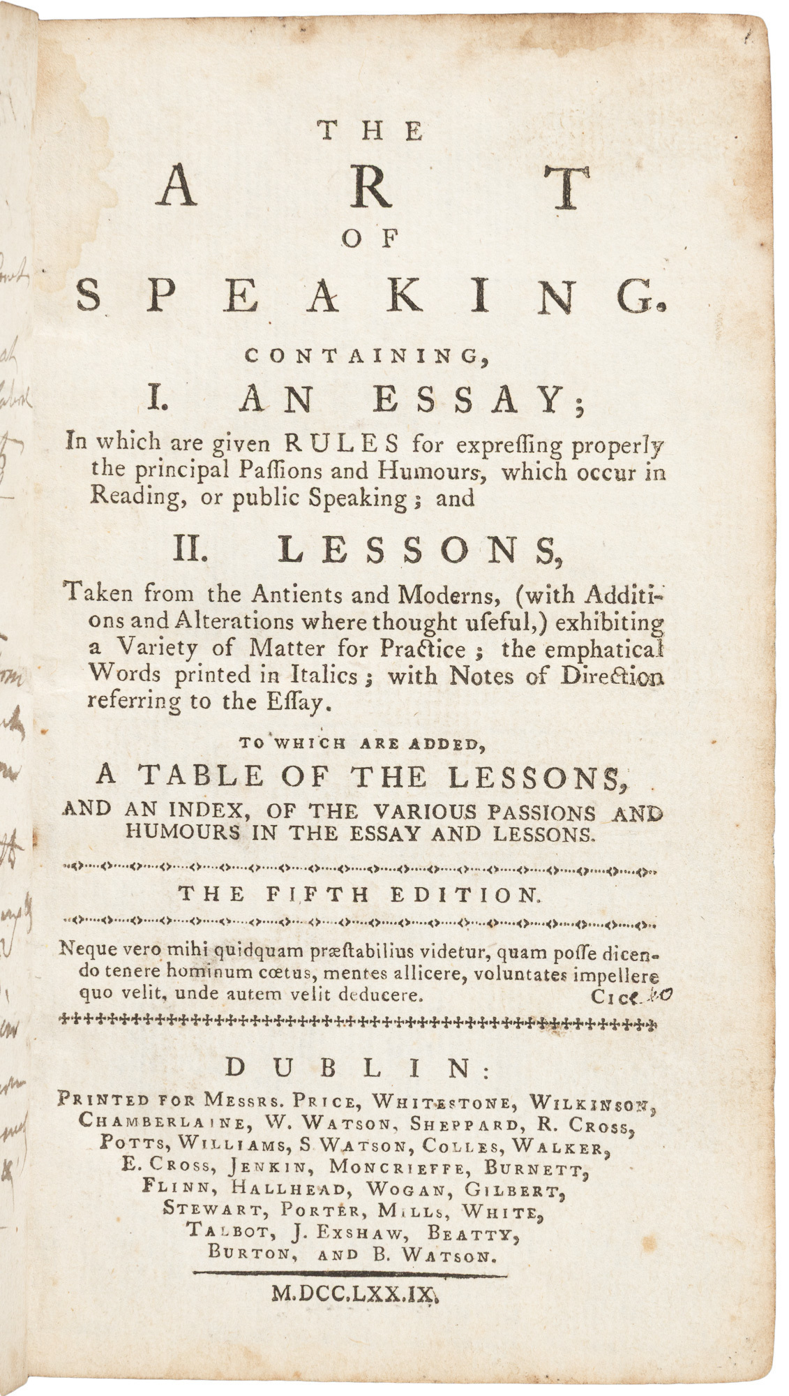 The Art of Speaking, containing: I. An Essay; II. Lessons (1779)