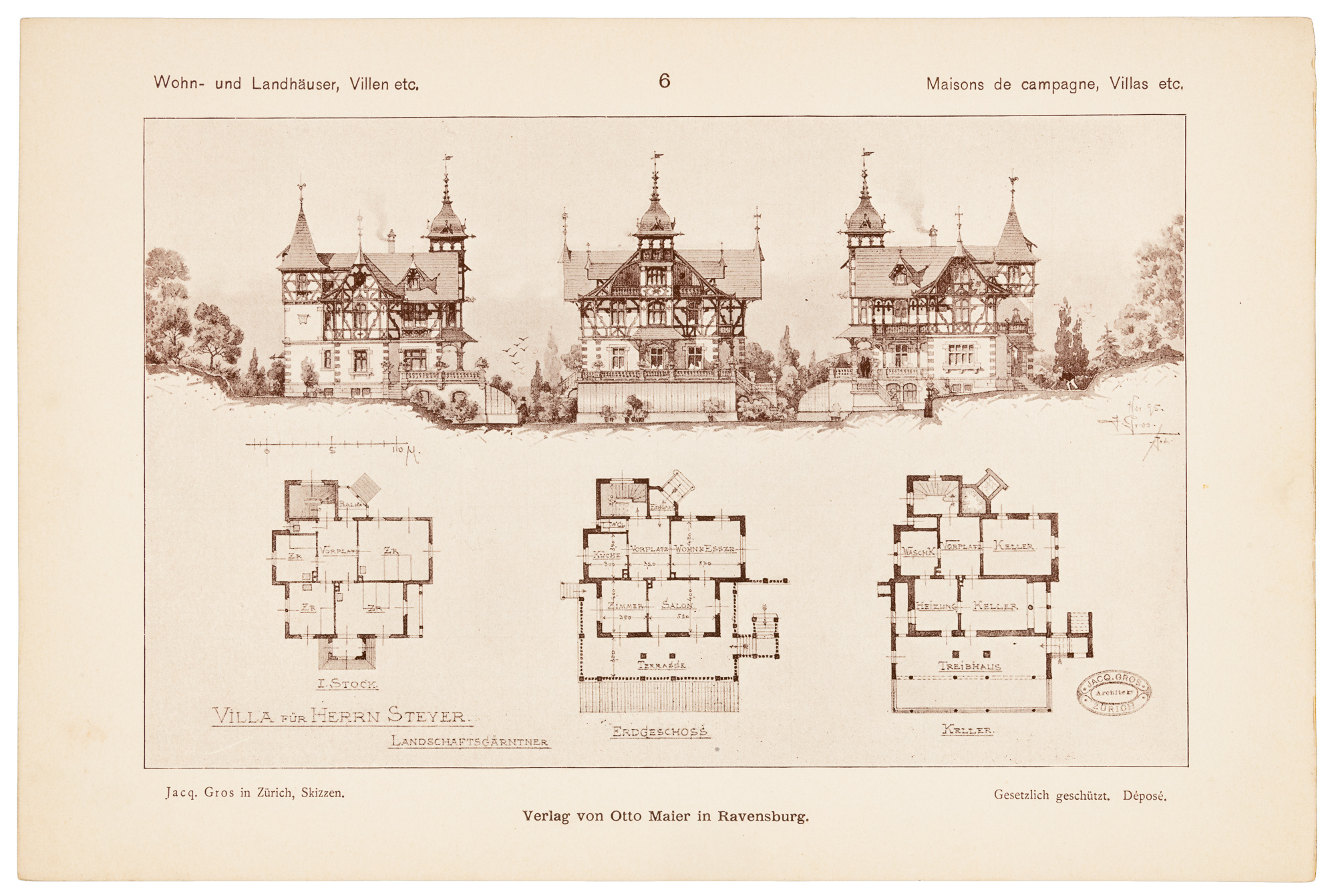 Skizzen fr Wohn- und Landhuser Villen etc. Hauptschlich Holzarchitekturen, series I + II - (Sketches of residential and country houses, etc.) (around 1897)