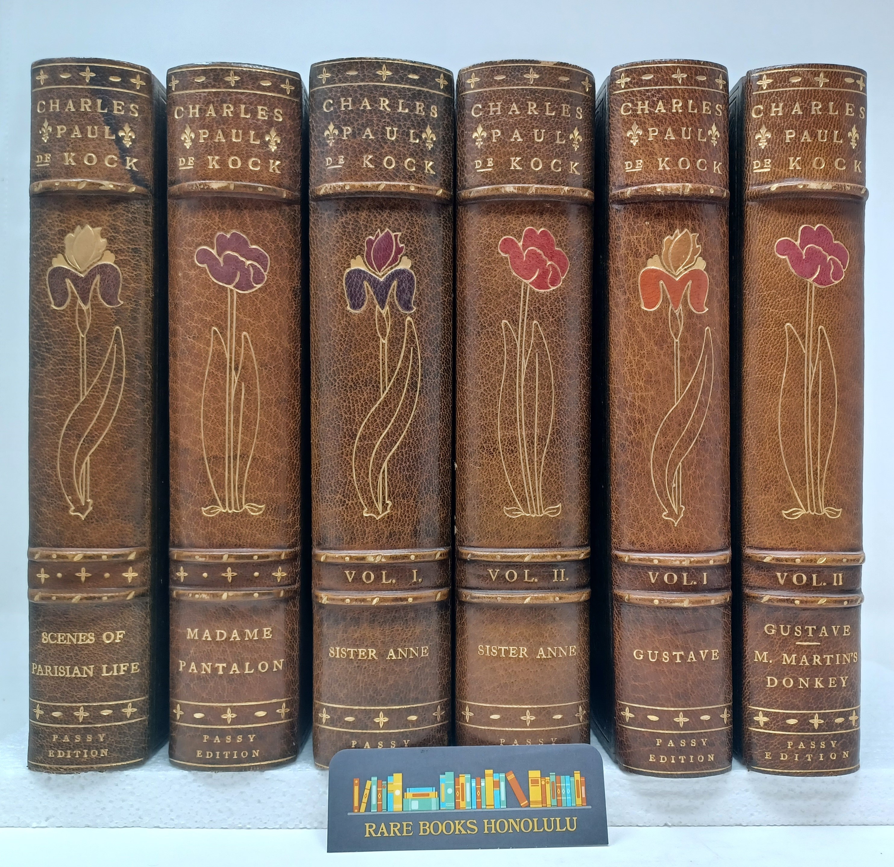 Get one volume of some of the best bindings ever done in the US from the St. Martin Edition of The Works of C P De Kock by the Harcourt bindery for $135.00 Choose one book from these 3 titles: either SCENES FROM PARISIAN LIFE or LITTLE LISE or ADHEMAR. More than 20 other titles available upon reques