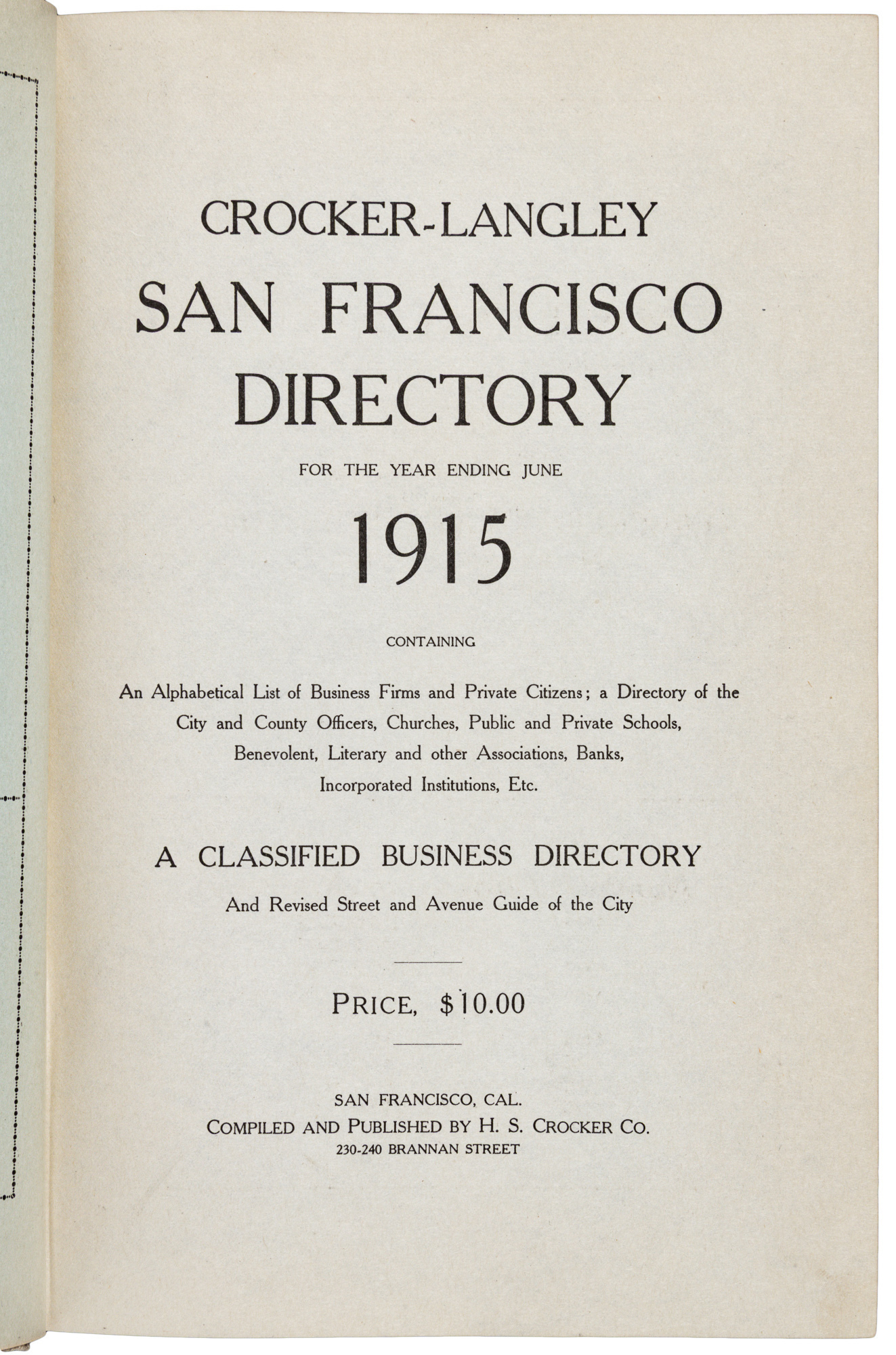 Crocker-Langley San Francisco Directory 1915