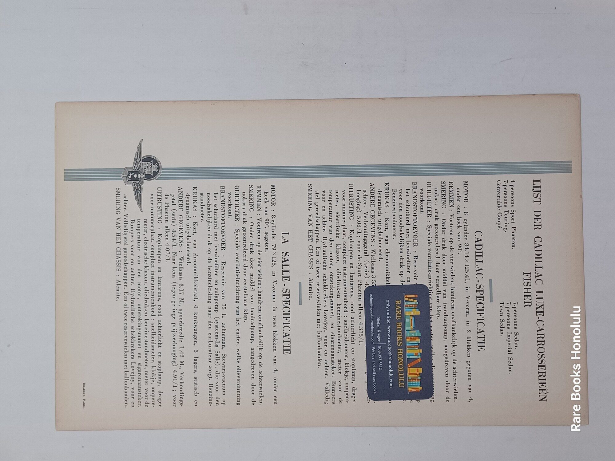 [Trade Catalogues][Automobilia] De Cadillac en La Salle Automobielen - Portfolio w. 8 chromolithographic plates by General Motors Continental, (1926)