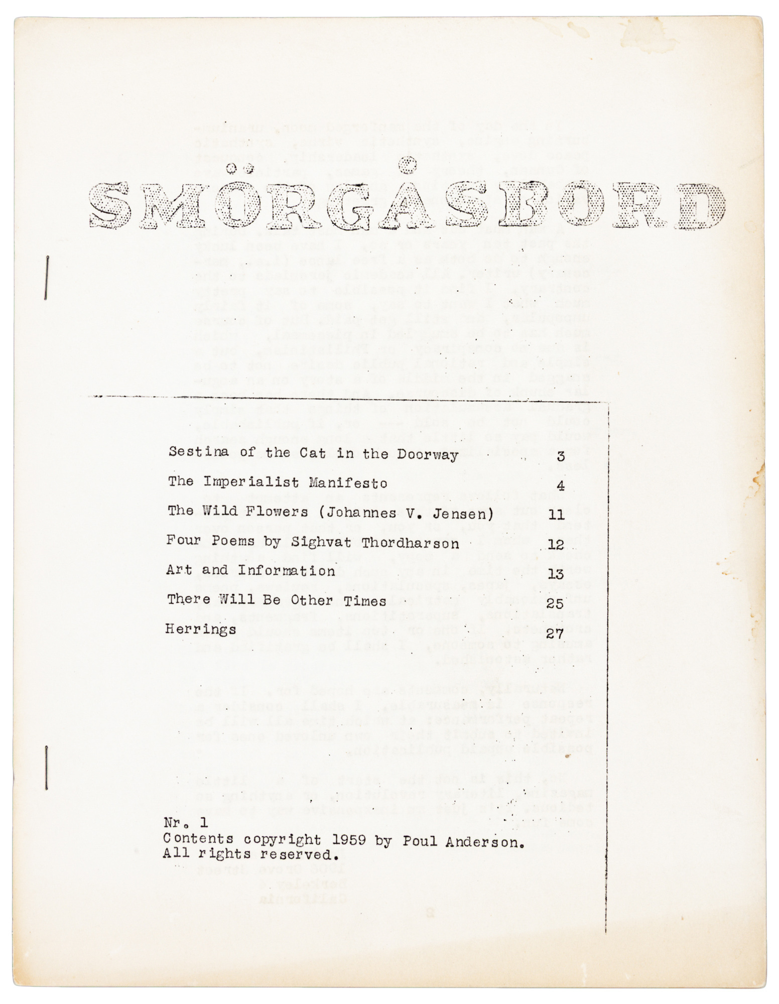 Smorgasbord (Mimeographed Fanzine, 1959)