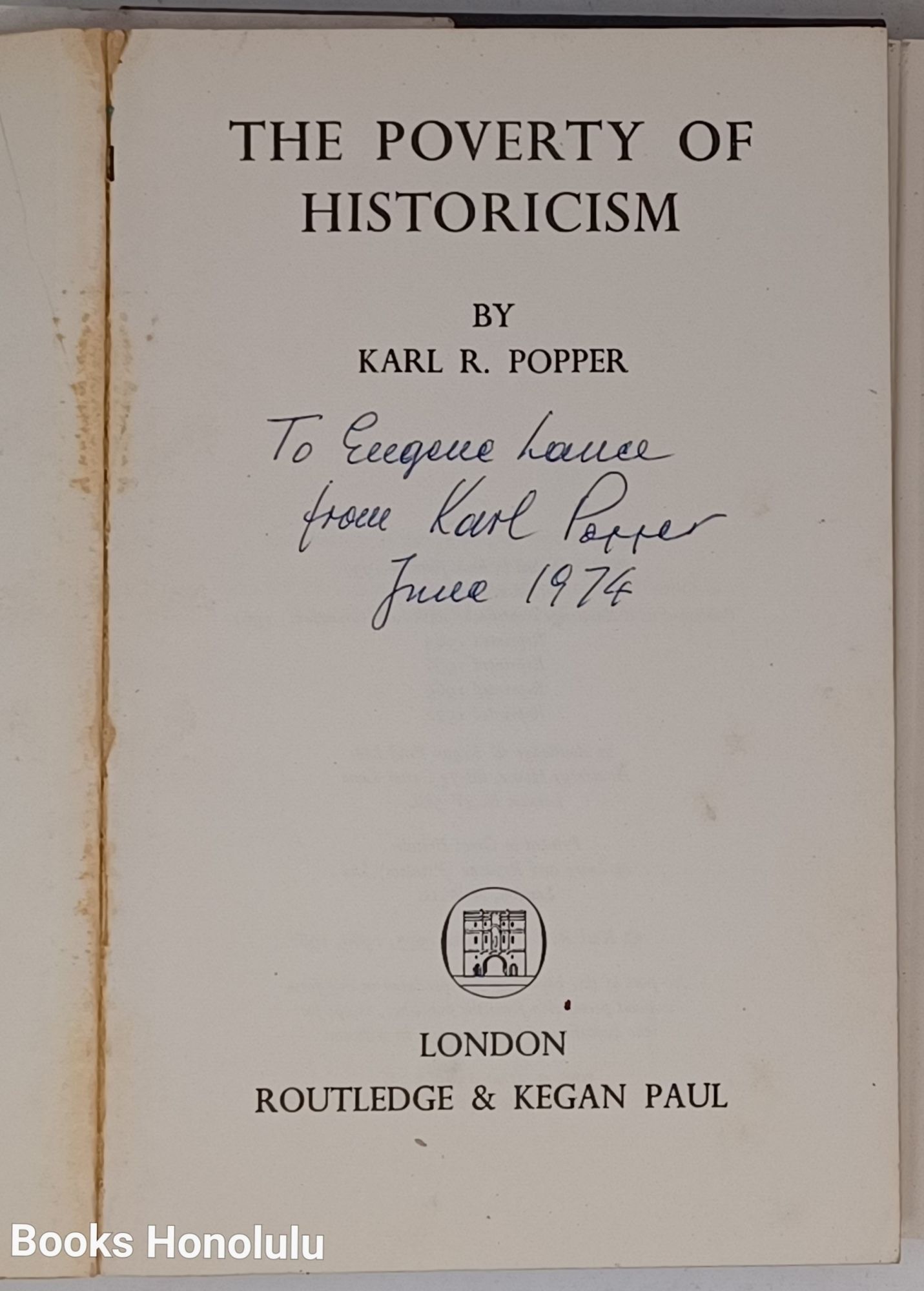 The Poverty of Historicism - With dedication by Karl Popper