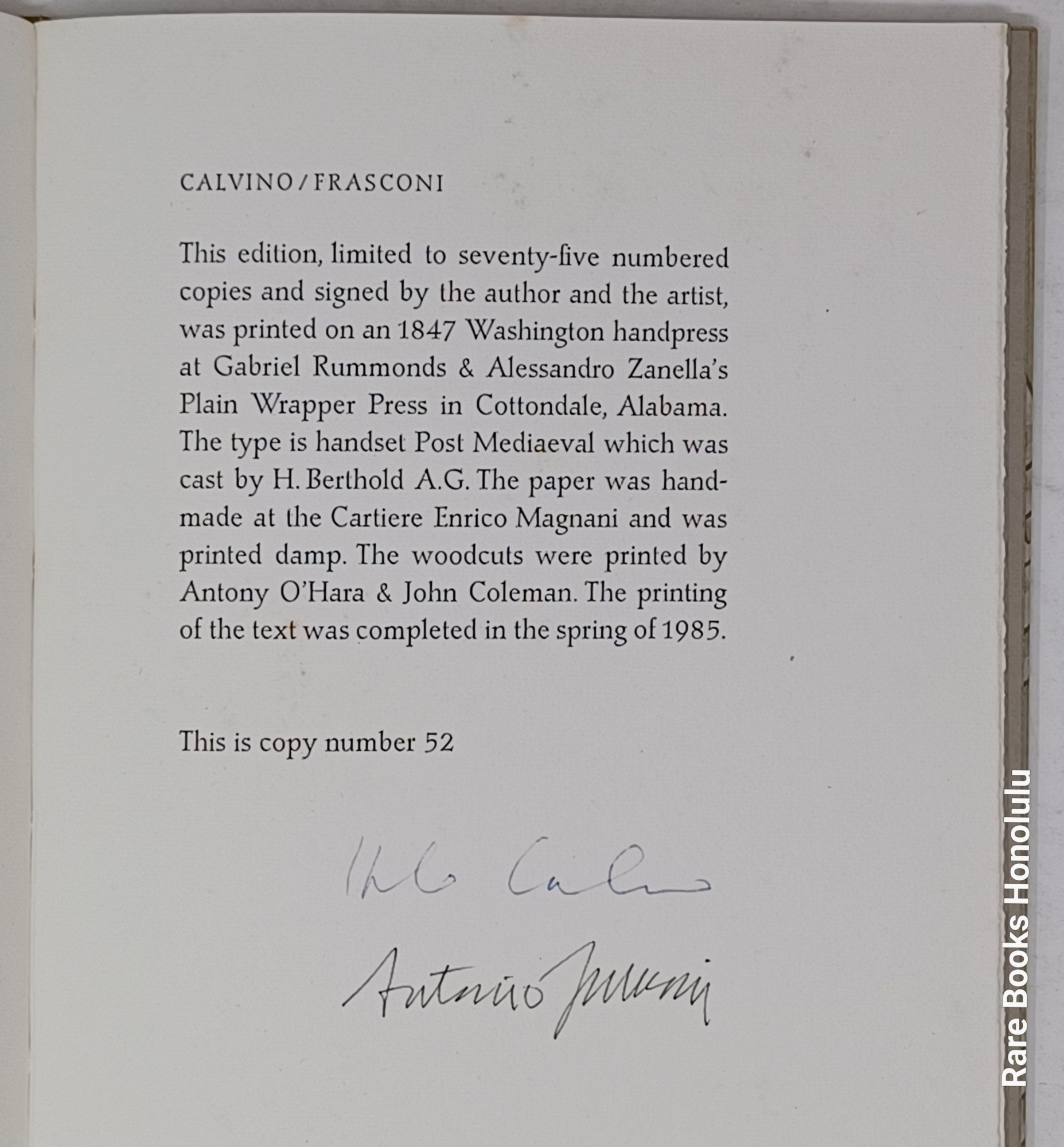 Prima che tu dica Pronto. (Before you say Hello) Plain Wrapper press, limited, signed edition of 75 (1985)