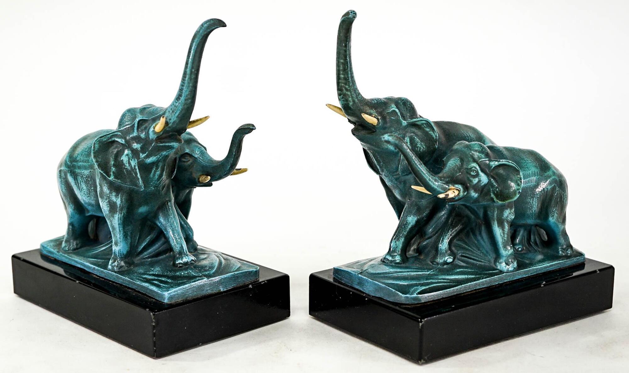 White Metal Pair Elephant Bookends