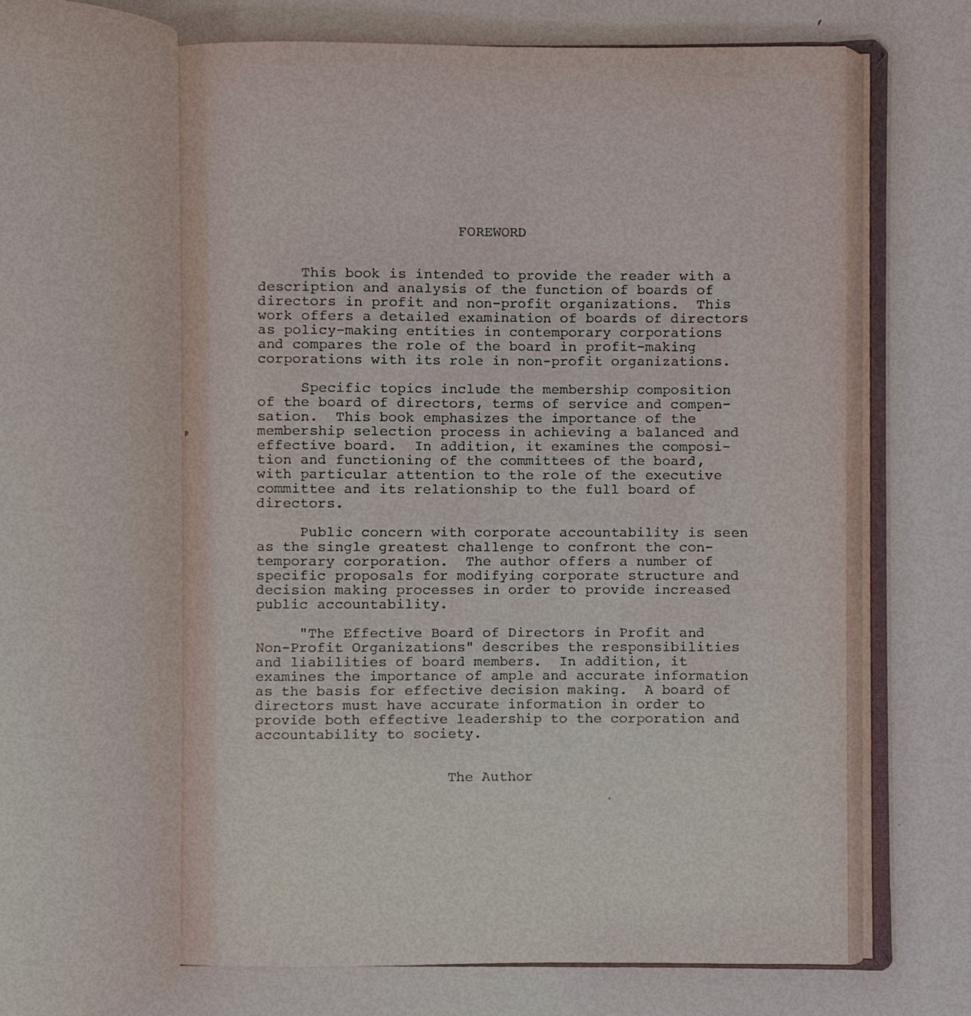 The Effective Board of Directors in Profit and Non-Profit Organizations