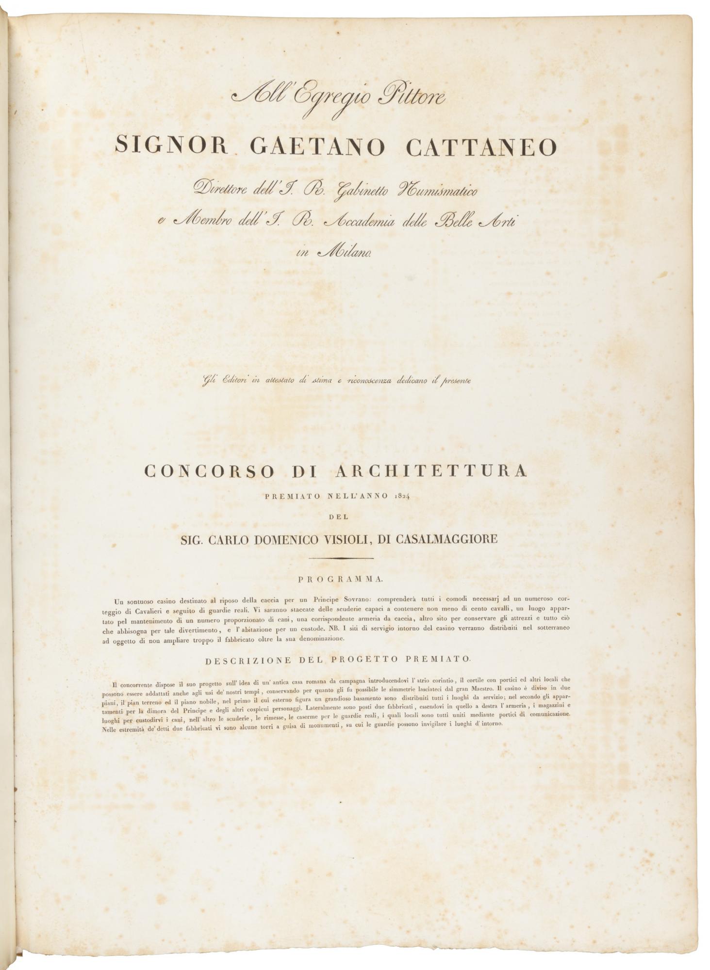 'Concorsi di Milano, Architettura 1824-1843' Album of numerous Italian architecture plates from Milan, 1824-1843, (21x15
